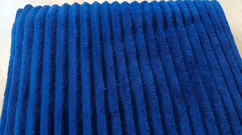 Blue striped velvet fabric